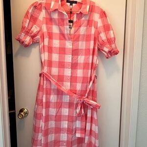 Tommy Hilfiger Coral Checkered Midi Dress